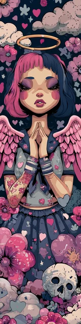 Free kawaii angel bookmark featuring praying pink and blue gray kawaii angel